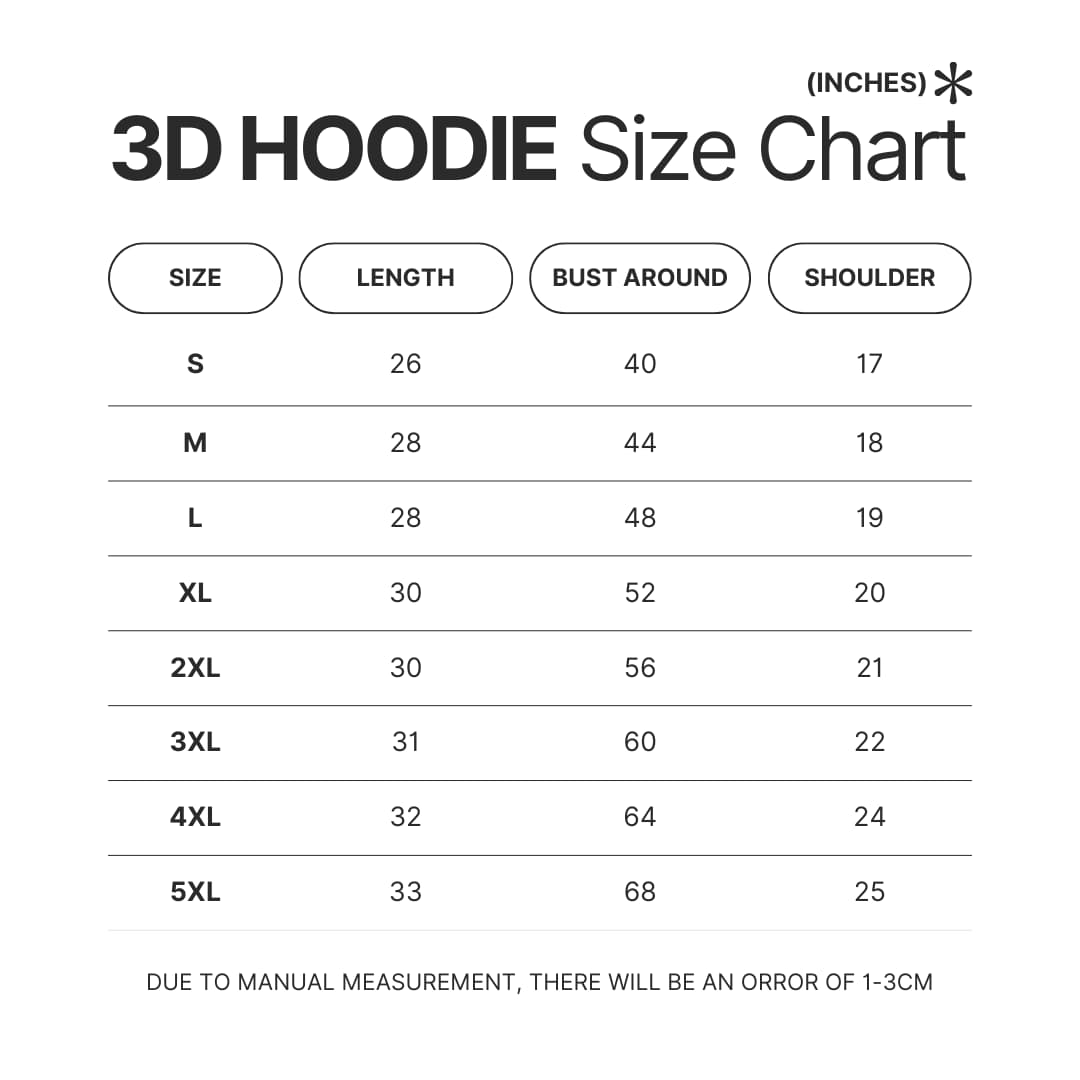 3D Hoodie Size Chart - Red Dead Redemption 2 Shop