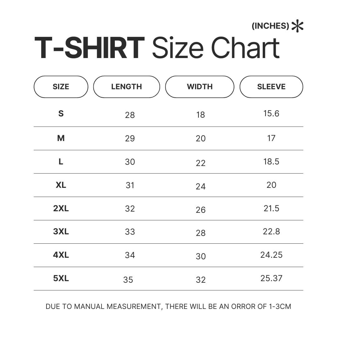 3D T shirt Size Chart - Red Dead Redemption 2 Shop