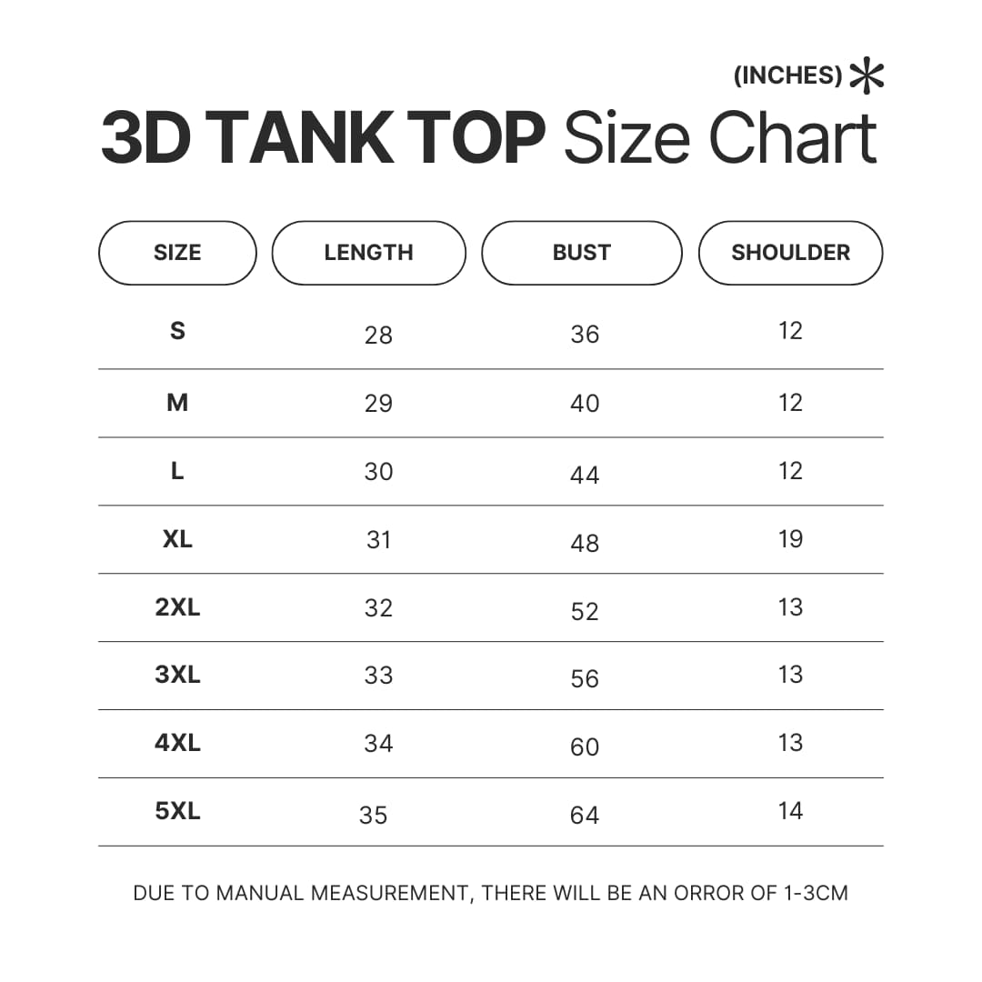 3D Tank Top Size Chart - Red Dead Redemption 2 Shop