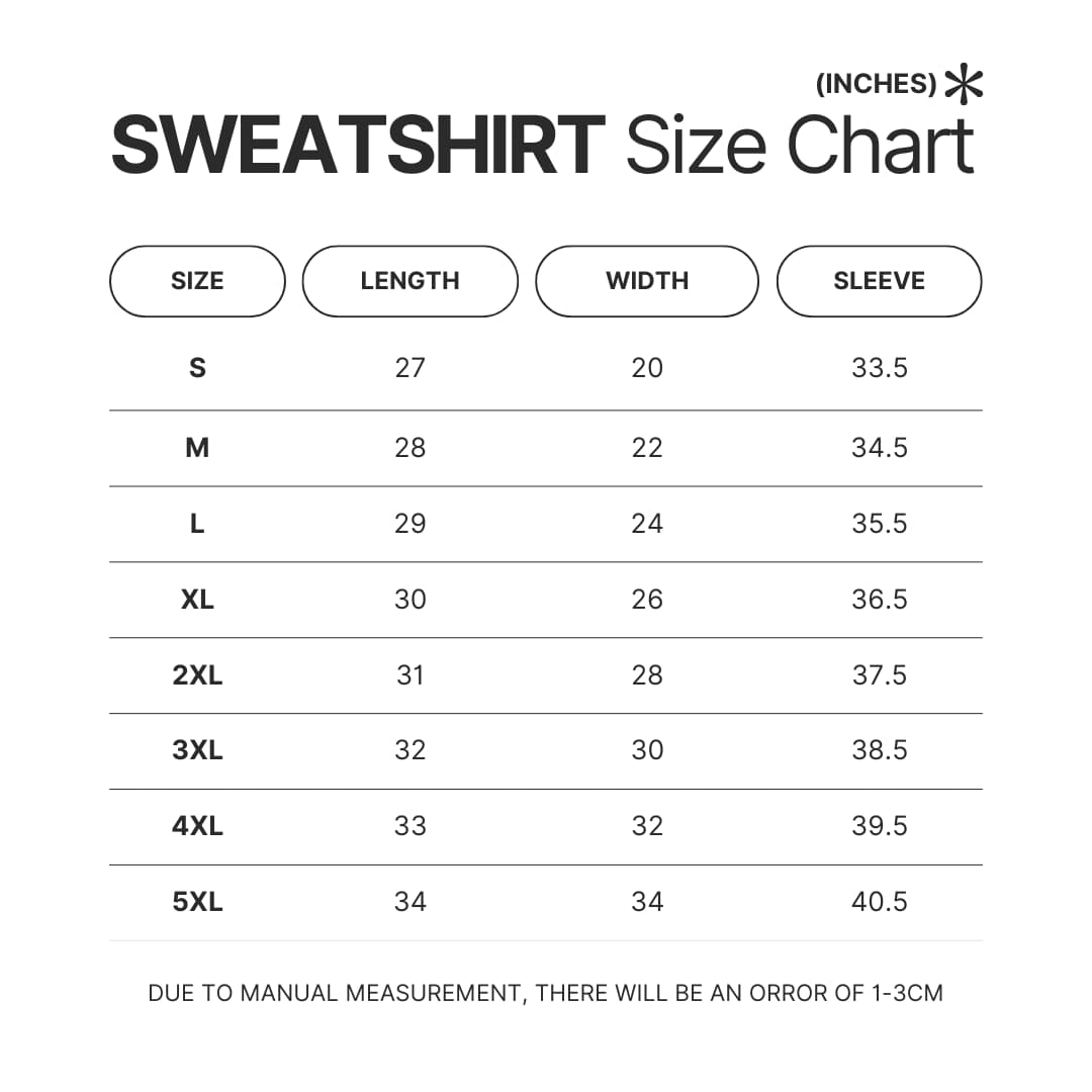 Sweatshirt Size Chart - Red Dead Redemption 2 Shop