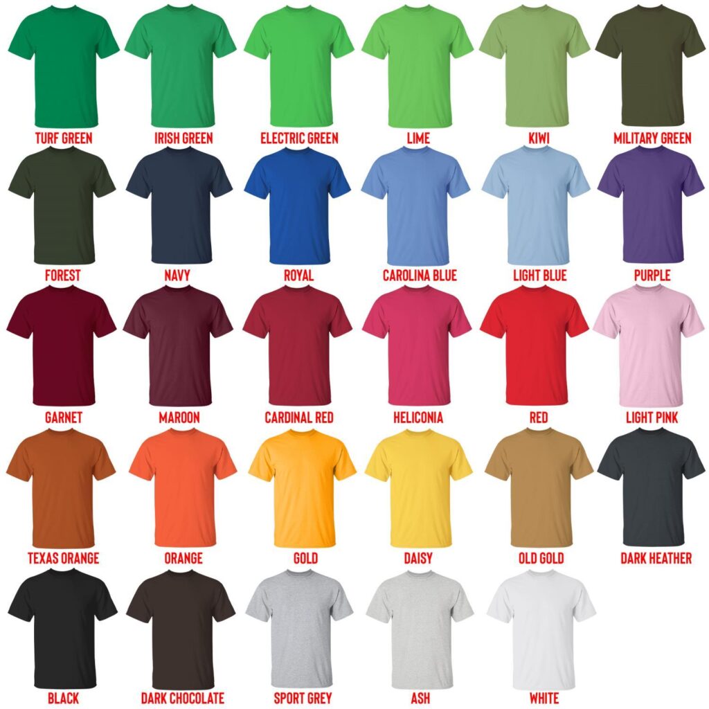 t shirt color chart 1 - Red Dead Redemption 2 Shop